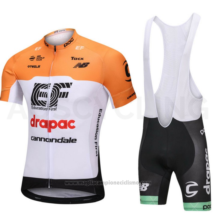 2018 Abbigliamento Ciclismo Cannondale Drapac Bianco e Arancione Manica Corta e Salopette